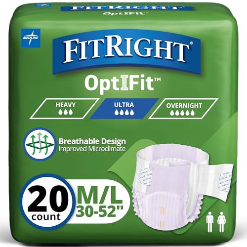 Image of Medline FitRight Stretch Ultra Adult Diaper Pants, Incontinence Briefs with Tabs, Heavy Absorbency, Medium Size 30 to 52 inch, 20 Count