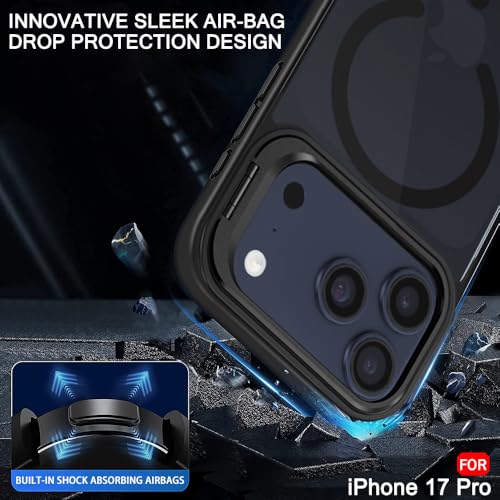 Image of TheGiftKart Hybrid Matte Frosted Back Cover Case for iPhone 17 Pro Compatible with MagSafe | Built-in Stand | Shockproof Hard Back Cover Case for iPhone 17 Pro (PC & TPU, Translucent Black)