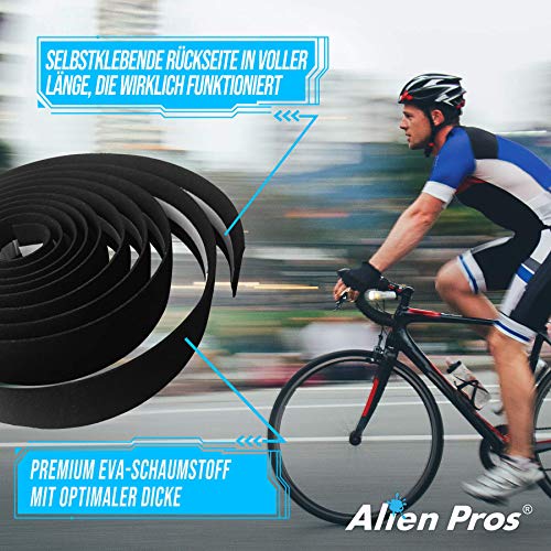 ALIEN PROS Bike Handlebar Tape EVA (Set of 2) Black - Enhance Your Bike Grip with These Bicycle Handle bar Tape - Wrap Your Bike for an Awesome Comfortable Ride (Set of 2, Black)