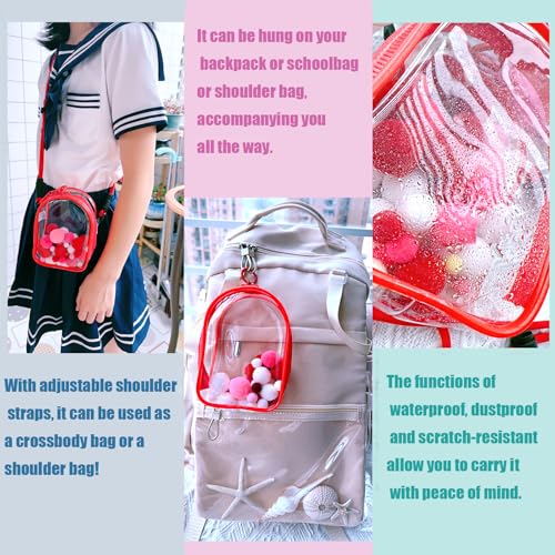 Image of Clear Doll Case with Keychain and Adjustable Strap, Waterproof Crossbody Bag for Blind Box Collectibles - Dustproof PVC Display Cover (red, 5.9inch /15cm)