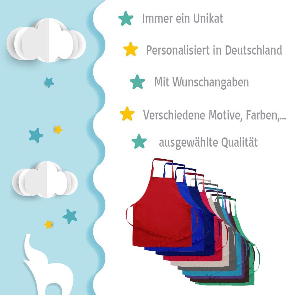 Wasserdichte Kinderschürze Mit Namen – Personalisiert Bedruckt, Größe 48x63 Cm (ca. 7-10 Jahre), Maschinenwaschbar
