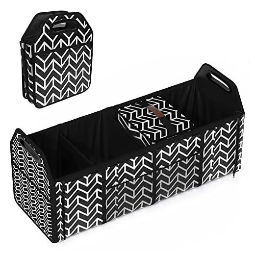 Trunk Organizer, Foldable Car Storage Bag Portable Insulation Cooler Bag Collapsible Vehicle Organizer Divider Storage Totes with 4 Compartment Cargo Tote for Groceries Caddy SUV, Black