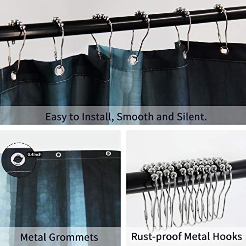 Gibelle Blue Striped Shower Curtain, Modern Elegant Neon Blue Shower Curtain Set With Hooks, Abstract Mosaic Glass Texture Dark Stripe Art Decorative Waterproof Fabric Bathroom Decor, 72" W X 72" L #TOP5