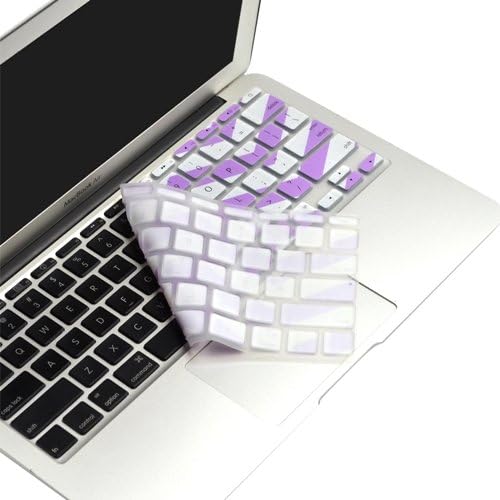TOP CASE White Chevron Series Zig-Zag Silicone Keyboard Cover Skin Compatible with MacBook Air 11" + TOP CASE Mouse Pad (MacBook Air 11", Light Purple and White)