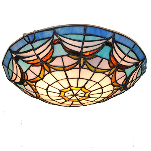 LiQi 12 Pulgadas Lámpara de Techo Retro Tiffany Lámpara de Techo Vintage Barra Creativa Sala de Estar Dormitorio Comedor Estudio iluminación de Techo Metal de Vidrio Luz Interior