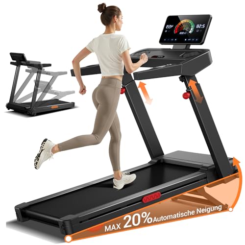 CURSOR Laufband für Zuhause mit 20% Automatischer Steigung, 14 KM/H Laufbänder mit 4-stufig Verstellbarer Konsole, 3.5 HP Treadmill for Home mit LED-Anzeige, Max. 180 KG