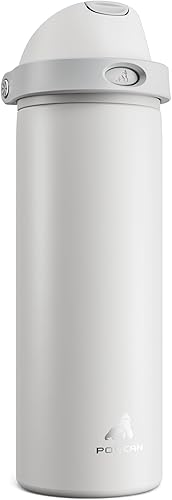 Miniatura 26 de POWCAN - Botella de agua aislada, 24 oz, tapa 2 en 1, boquilla de botón, popote abatible, a prueba de fugas, acero inoxidable, para portavasos