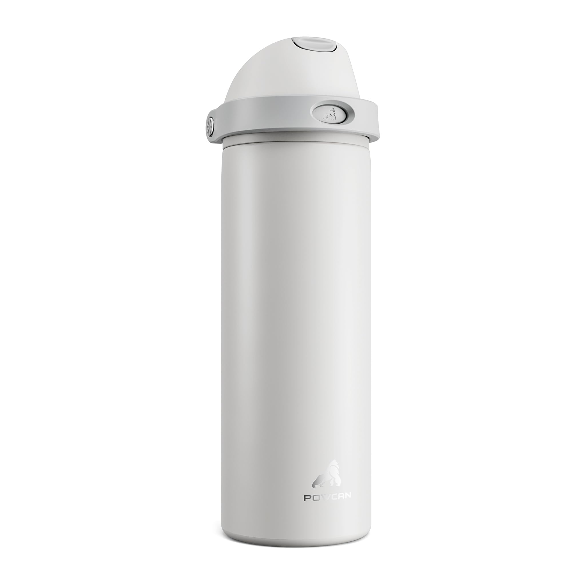 POWCAN 24 oz Metal Water Bottle with Straw for Travel: 100% Leakproof, Quick Open Lid, Keep Cold for 24 Hours, Car Cup Holder Friendly, Insulated Vacuum Flask for Commute, Workouts, Gift (Stone White)