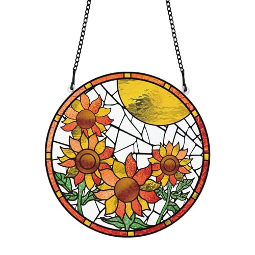 PLIGREAT Sunflower Stained Glass Window Hanging