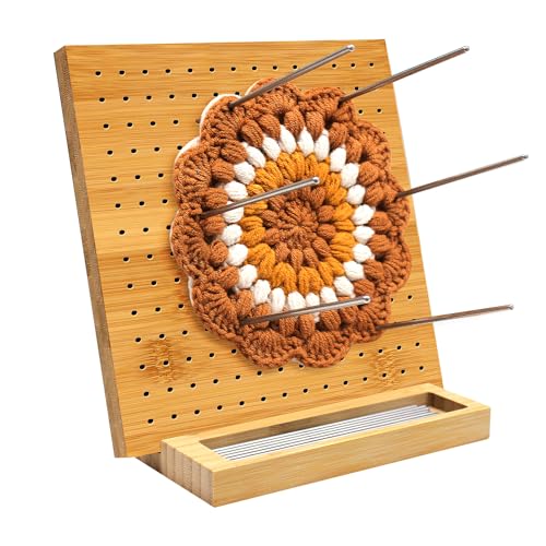 Image of LIVSMON Crochet Blocking Board with 10 Stainless Steel Pins, Large Base, Handcrafted Knitting Blocking Mat for Crochet and Granny Squares, Ideal Gift for Crocheters, 7.7Inch