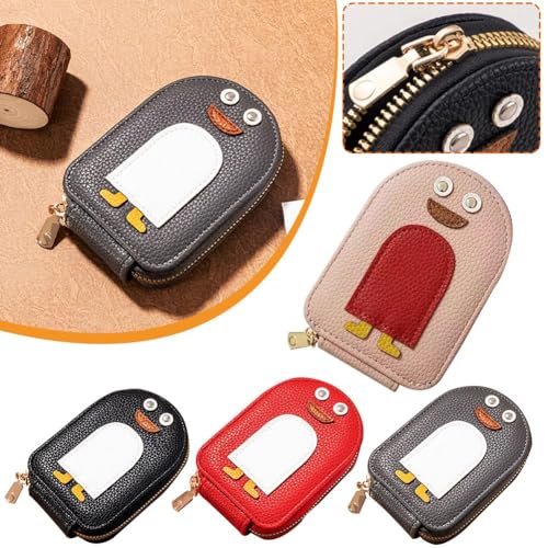 Cute Penguins PU Credit Card Coin Wallet, Small Genuine Leather Wallet for Women, Credit Card Wallet with Zipper, Portable multi slot credit card holder (Black)2