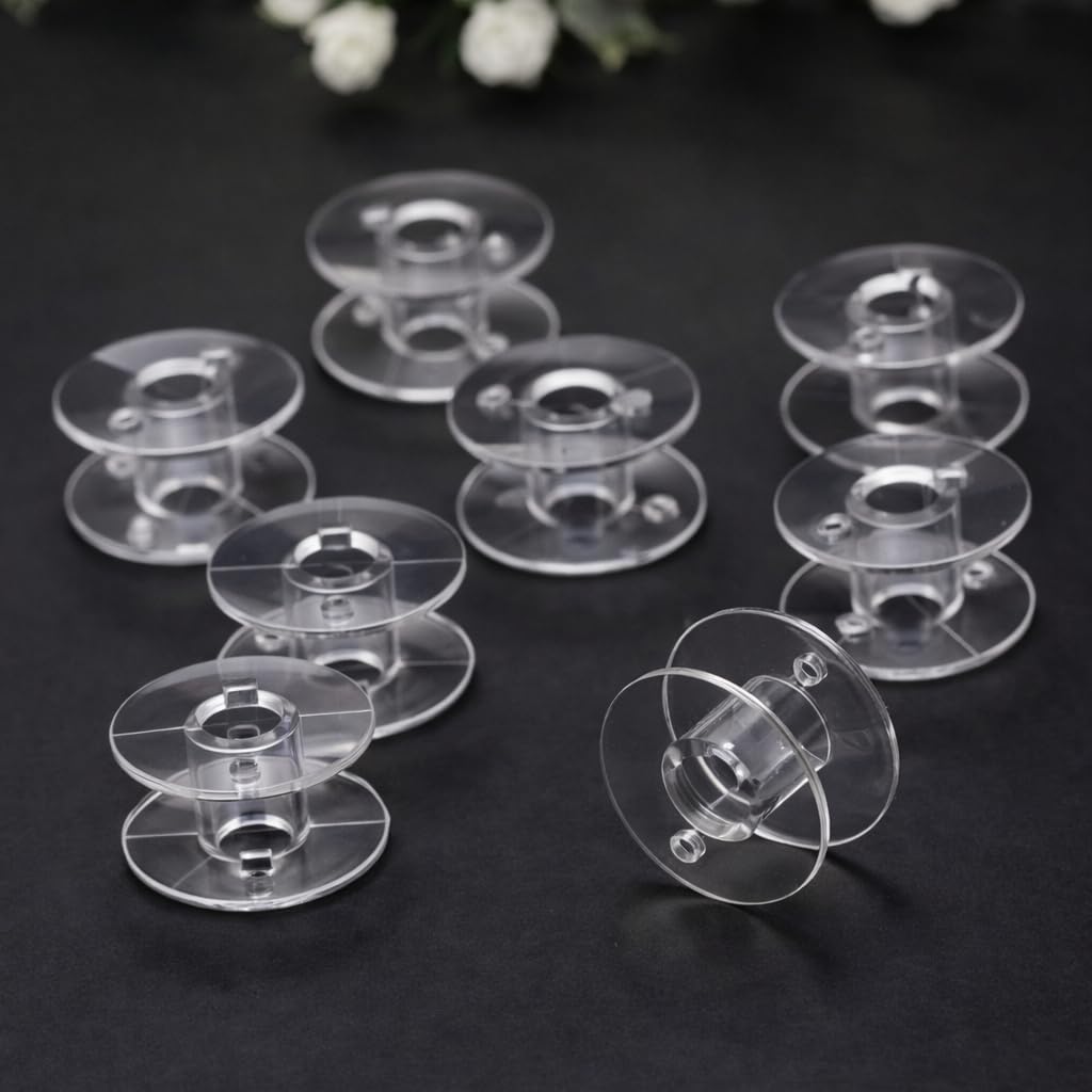 LYSOO 12 PCS Plastic Bobbin Set for Automatic Sewing Machine β Durable Transparent Bobbins for Smooth Threading 3