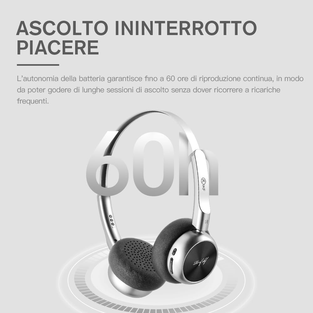 Cuffie wireless retro iKF R1,design vintage sovraurale,60 ore di riproduzione,microfono integrato,driver dinamico da 30 mm,leggero,connessione doppia per dispositivi iOS/Android(Nero)