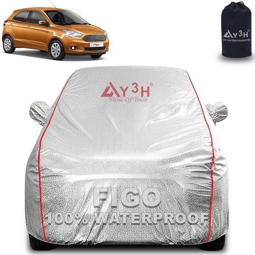 Image of 100% Waterproof Car Cover Compatible with Ford Figo | All Weather, Dust Proof, UV Protective with Mirror Pocket (Silver Magic)