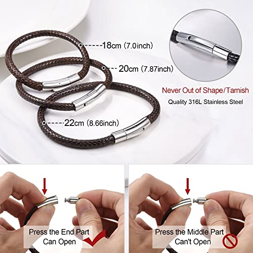 Focalook Braided Leather Bracelet,Brown Hand Chain Leather Cord Rope Bracelet For Grandson 7Inch(18Cm) #TOP2