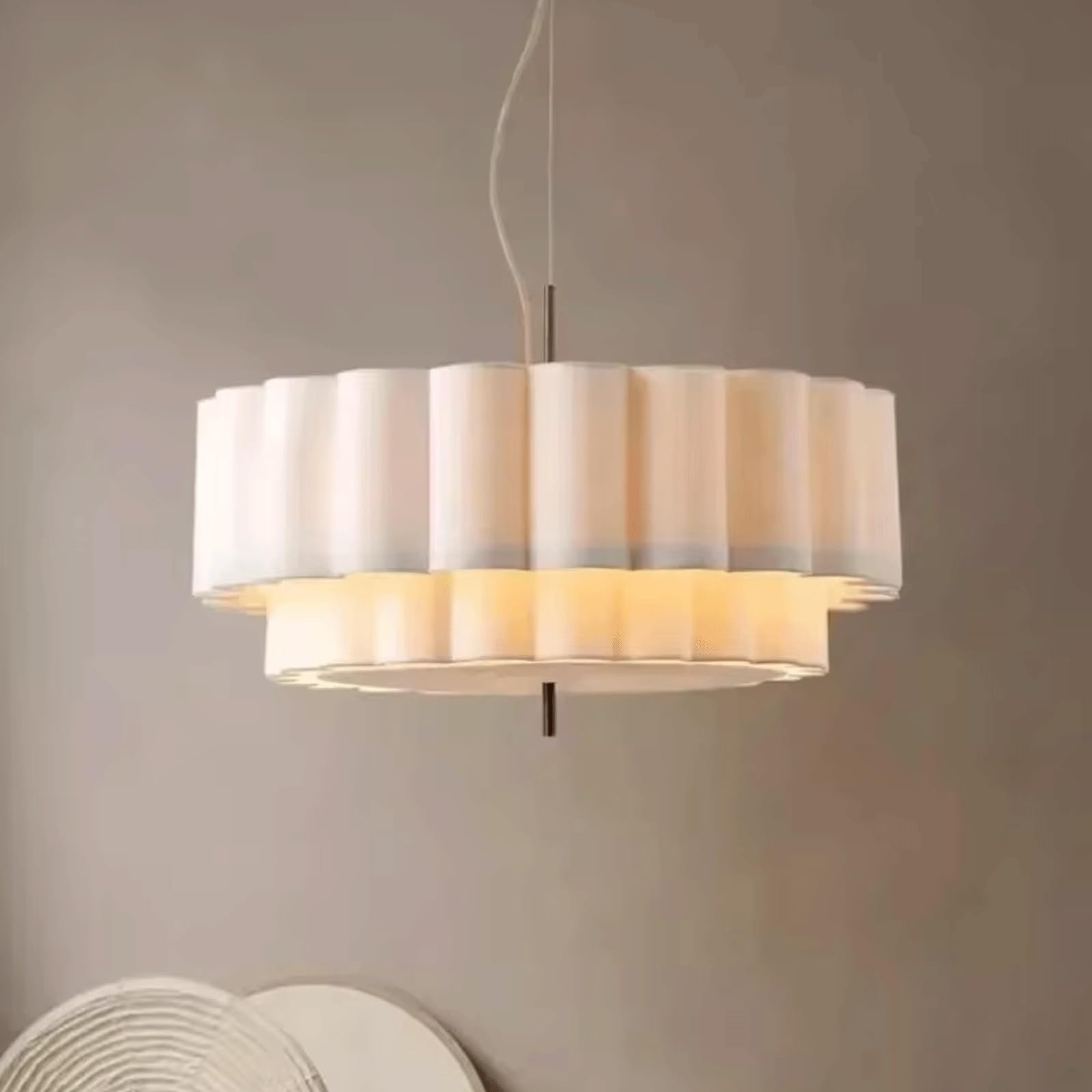 Kikioo French Cream Style Pendant Lights Fabric Chandelier For Living Dining Room Bedroom Indoor Lighting Fixtures Japanese Wabi-sabi Style Retro Ceiling Hanging Lamp