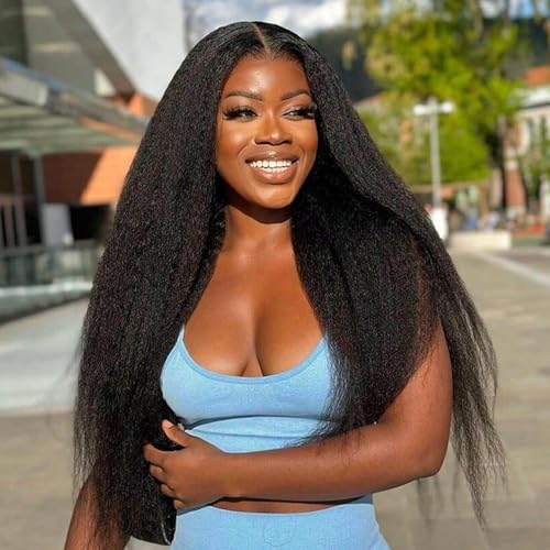 3 in 1 Half Wig Kinky Straight/Kinky curly synthetic for Women 200% Density Glueless Wear No Lace Flip Over Half Wig Seamless Clip In Wigs (26 inch KST)