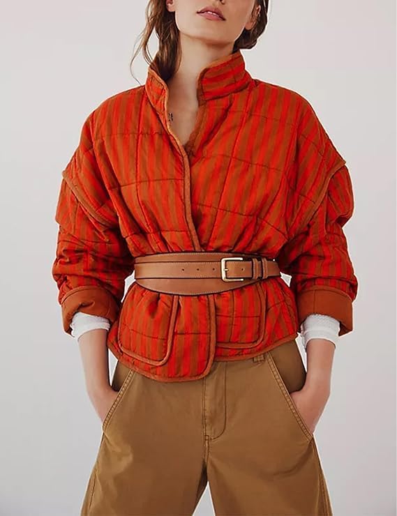 Womens Cropped Floral Puffer Jacket Lightweight Open Front Long Sleeve Padded Quilted Coat with Pockets - Image 4