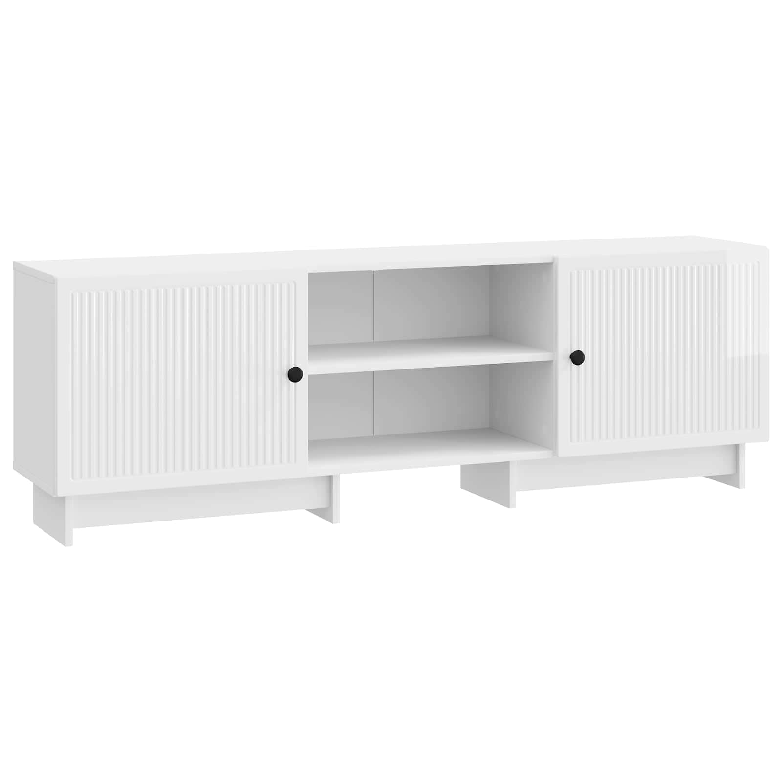 Meuble TV blanc brillant meuble bas bois avec portes de salon
