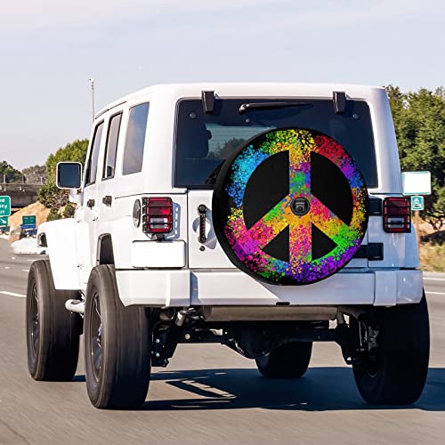 Image of Delerain Spare Tire Cover with Backup Camera Hole Hippie Symbols Wheel Covers Waterproof Dust-Proof UV Sun Universal Fit for Jeep Trailer RV SUV Truck (17 Inch for Diameter 31 inch-33 inch)