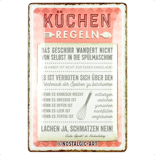 Nostalgic-Art Retro Blechschild, 20 x 30 cm, Küchen-Regeln –...
