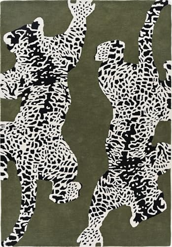 Image of Restoration and Renovation Climbing Jaguar Modern Handmade Wool Rug for Living Room, Bedroom and Dining Room (Green, 5' x 8')
