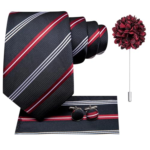 Image of Hi-Tie Men's Silk Ties Formal Woven Classic Necktie Pocket Square Cufflinks Lapel Pin Set Wedding Business