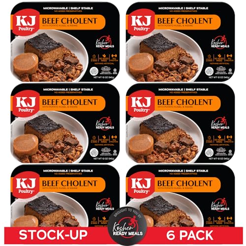 Image of KJ Poultry Kosher Ready Meals - Beef Chulent & Kugel, MRE Meat Meals Ready to Eat, Shabbat Food (6 Pack) Prepared Entree Fully Cooked, Shelf Stable Microwave Dinner Travel, Military, Camping, Survival