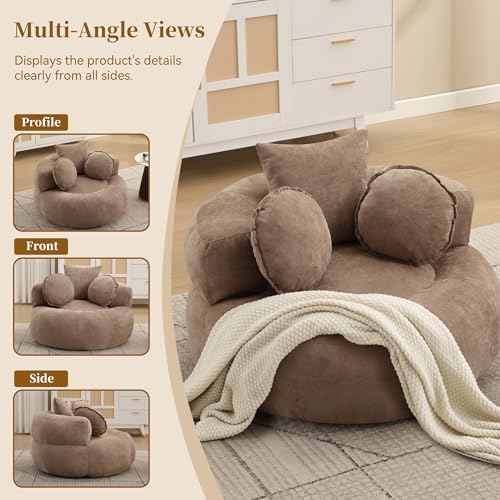 Image of WUTUTUEE Round Oversized Chair Floor Sofa Chair, Chenille Compressed Circle Chaise Lounge, No Assembly Boneless Barrel Chair, Lazy Bean Bag Couch Accent Chair for Living Room, Bedroom, Dorm,Brown