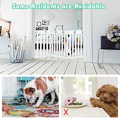 COSTWAY Foldable Pet Gate, Wooden Freestanding Dog Barrier with 360° Flexible Hinges, 60cm Step Over Safety Fence for Doorway, Stairs (152 x 60cm, White)