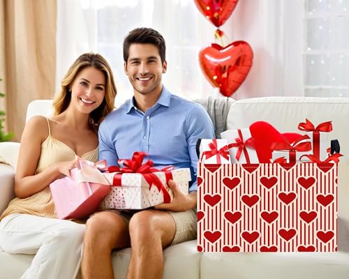 Image of Large Valentine's Day Basket Heart Shaped Storage Bin for Gifts Collapsible Organizer Room Decor (Vertical Bar Red Love)