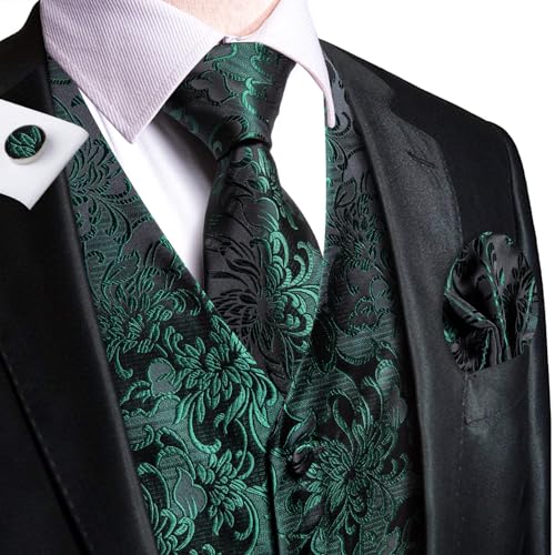 Dubulle Mens Suit Vest and Tie Set Paisley Floral Silk V-neck Waistcoats for Men with Necktie Wedding Tuxedo3