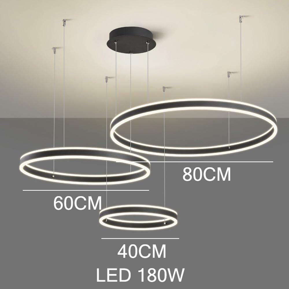 żyrandol, Duży żyrandol 3-pierścieniowy z pilotem ściemnialnym do salonu i(3 rings 40+60+80cm)