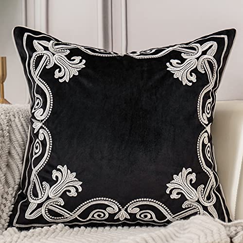 Aeckself European Floral Pillow Cover 16x16 Inch, Luxury Velvet Embroidered Decorative Throw Pillow Cover for Couch Bedroom Living Room, Black and White by Aeckself - Used condition - US$13.81
