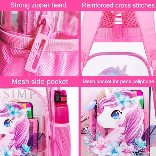 Image of KLFVB 3PCS Clear Backpack for Girls and Boys, Kids See Through Backpacks Stadium Approved, Transparent Bookbag for Elementary