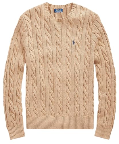 POLO RALPH LAUREN Mens Iconic Cable Knit Cotton Pullover Sweater (CamelHeather - M)