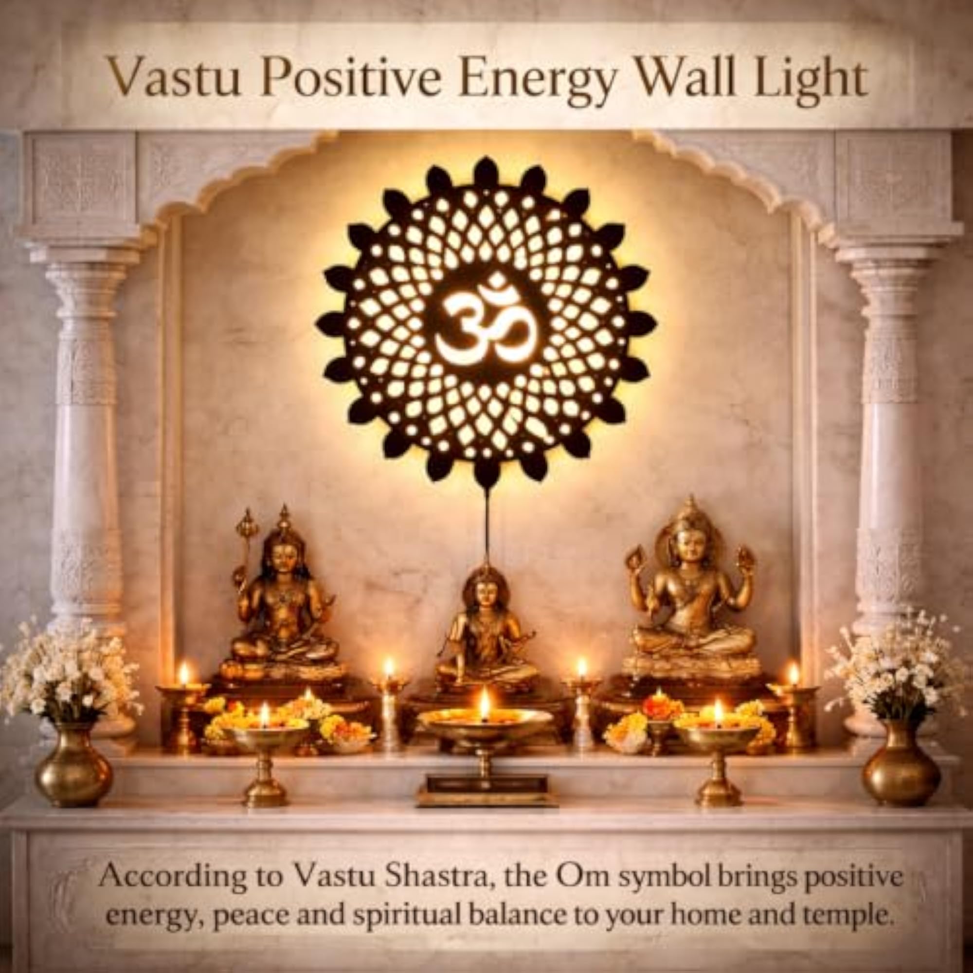 LED Backlit Om Symbol Wooden Wall Decor, 18 x 18 Inch