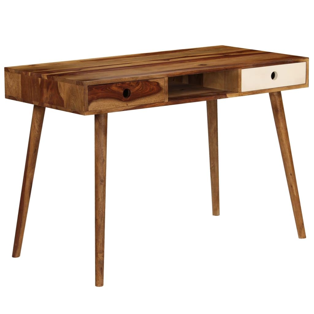 Scrivania in legno massello di acacia 110x55x76 cm con 3 vani portaoggetti, tavolo scrittoio robusto per ufficio, studio, smartworking, postazione PC gaming, mobile lavoro salvaspazio
