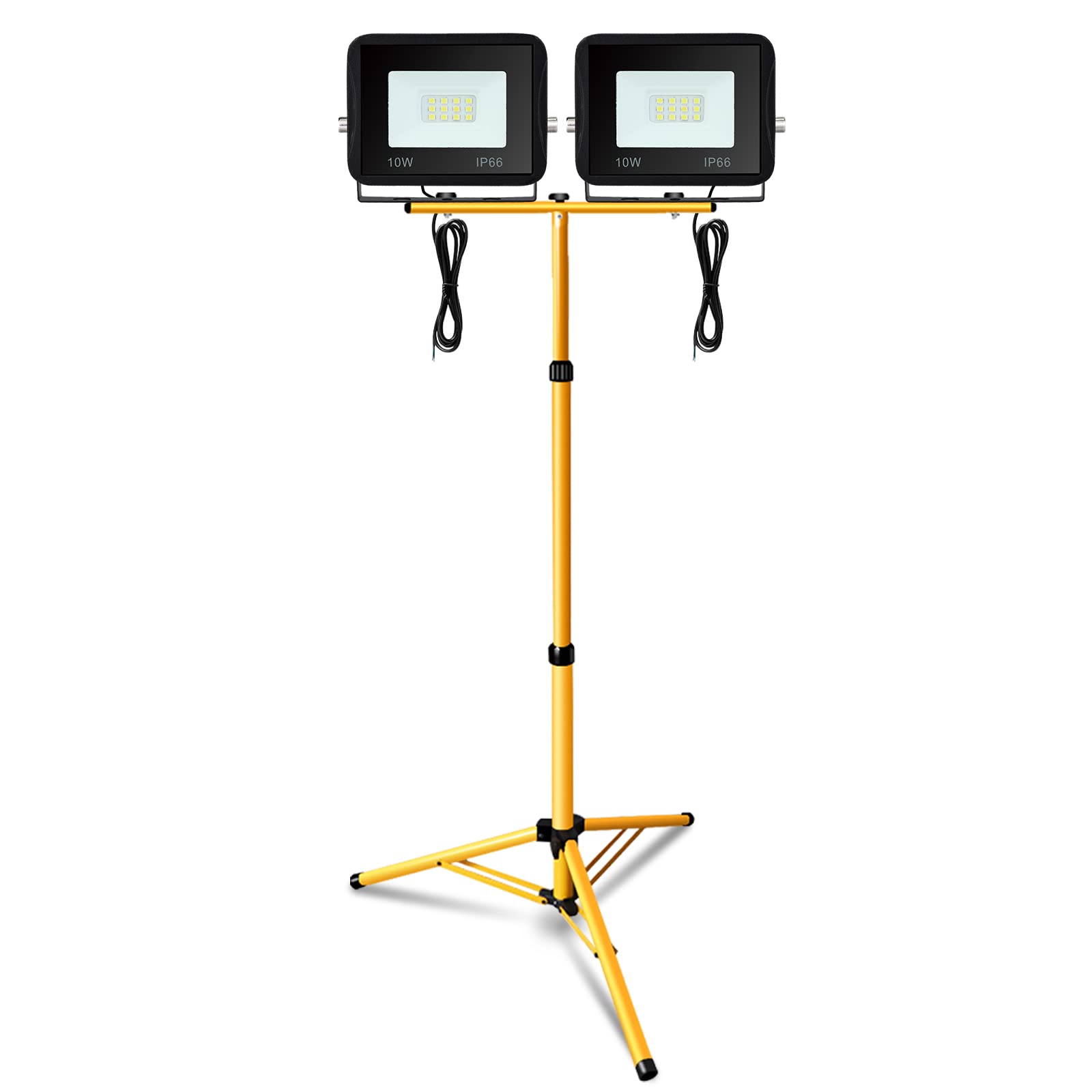 Daromigo Reflektor budowlany LED ze statywem, 2 x 10 W, 900 lm, ciepła biel 3000 K, na budowę, do warsztatu, piwnicy, IP66, lampa budowlana LED, do użytku wewnątrz i na zewnątrz, wysokość