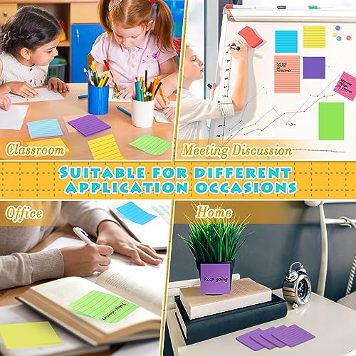 Image of Yexiya 64Pcs Lined Sticky Notes 4x6'' 3x3'' Self Stick Notepad Multi Color