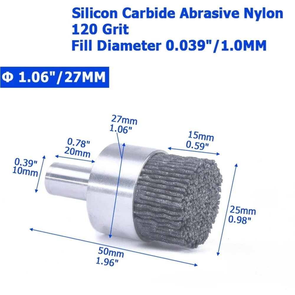 Accessori per trapano con spazzola metallica, Spazzola a tazza in nylon con filo di acciaio al carbonio abrasivo, carburo silicio, sbavatura pulita, multidimensione(27mm*120)