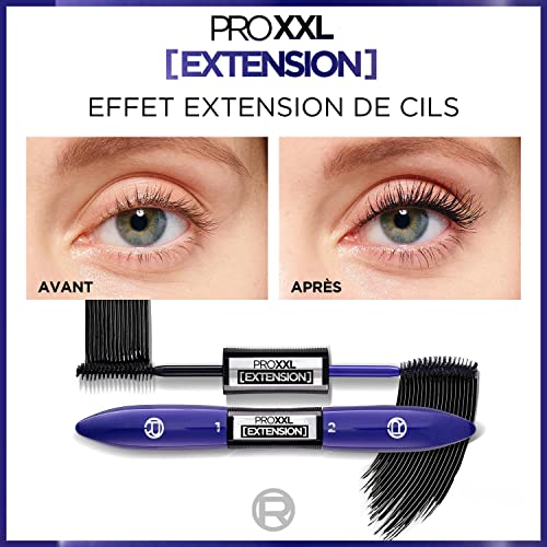 L'Oréal Paris - Mascara Pro XXL Extension - Effet Extension de Cils Professionnel - Technologie Double Brosse - Longue Tenue - Teinte : Noir - 12 ml