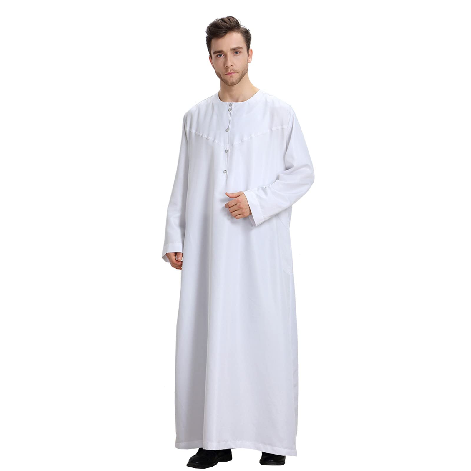 CHUNOTU - Bata de caftán étnico para hombre, cuello alto, con botones, suave, transpirable, ropa musulmana
