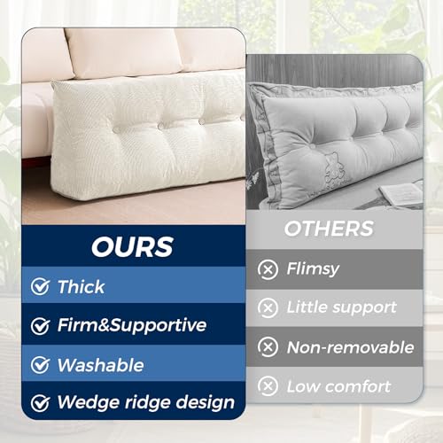 Wedge Pillow Headboard Queen, Triangular Headboard Pillow, Wedge Headboard Pillow for Bed Sofa, Daybed Pillows for Sitting up, Reading or Working with Removable Cover, Beige