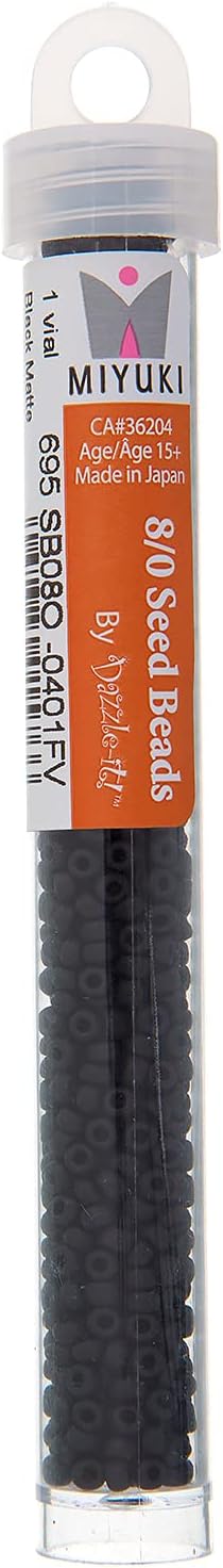 Miyuki 8/0 Japanese Glass Seed Beads 22gms SB401 in Black Matte