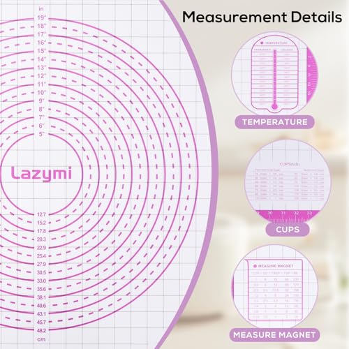 Lazymi Extra Große Backmatte Silikon: Antihafte Teigmatte 91x61cm - Rutschfeste Backunterlage Ausrollmatte für Teig - Teigunterlage mit Messung Silikonbackmatte für Fondant/Pizza/Brot Backen , Violett