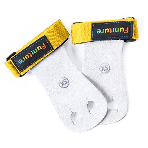 Fun!ture 2 Hole Palm Guards Hand Grip Gloves | Sports Leather GYM Training | Gymnast Trainer | Gymnastics Pull Ups | Hand Protection from Blisters & Rips | Men & Women (L, Yellow)