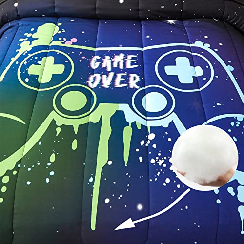 Kids Gaming Bedding Sets Full/Queen Size For Boys Teen, 5 Piece Bed In A Bag Gamer Comforter Set With Sheets, 3D Colorful Game Controller Comforter, All Season Soft Microfiber Bed Set(Blue,Queen) #TOP3
