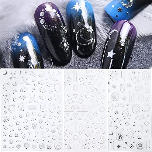 6Sheet Gold And Silver Nail Stickers Geometric Lines Moon Stars Mixed Pattern Metal Nail Stickers Manicure Diy Design Nail Decoration #TOP2
