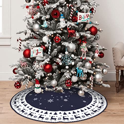 Christmas Tree Skirt Blue Farmhouse Rustic Christmas Tree Skirts Mat Christmas Decoration Interior 48 Inch #TOP5